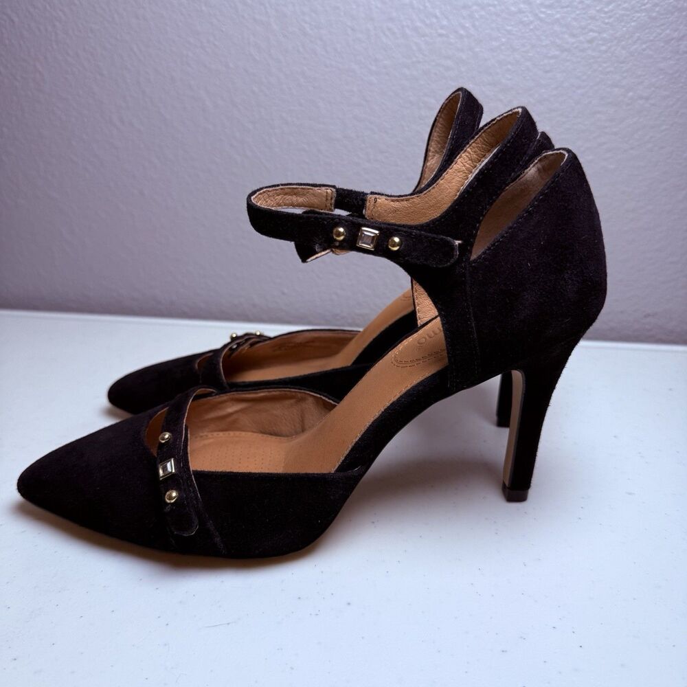 Corso Como Size 9 Heels Black Studded Shoes Ankle Strap Pointed Toe - Picture 2 of 7